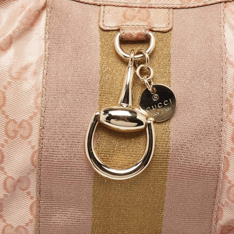 Pre Owned Gucci Pink GG Crystals Canvas Horsebit Charm Web Hobo