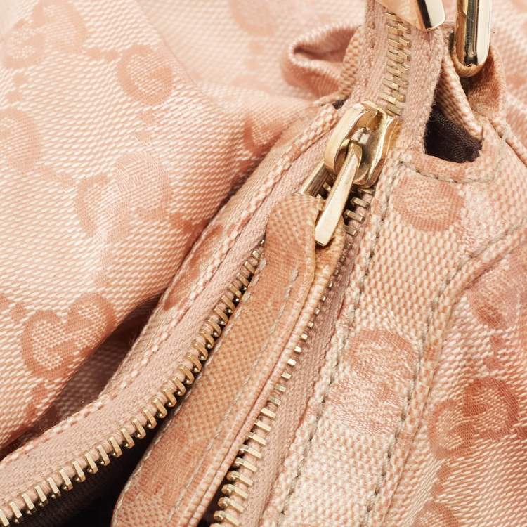 Pre Owned Gucci Pink GG Crystals Canvas Horsebit Charm Web Hobo