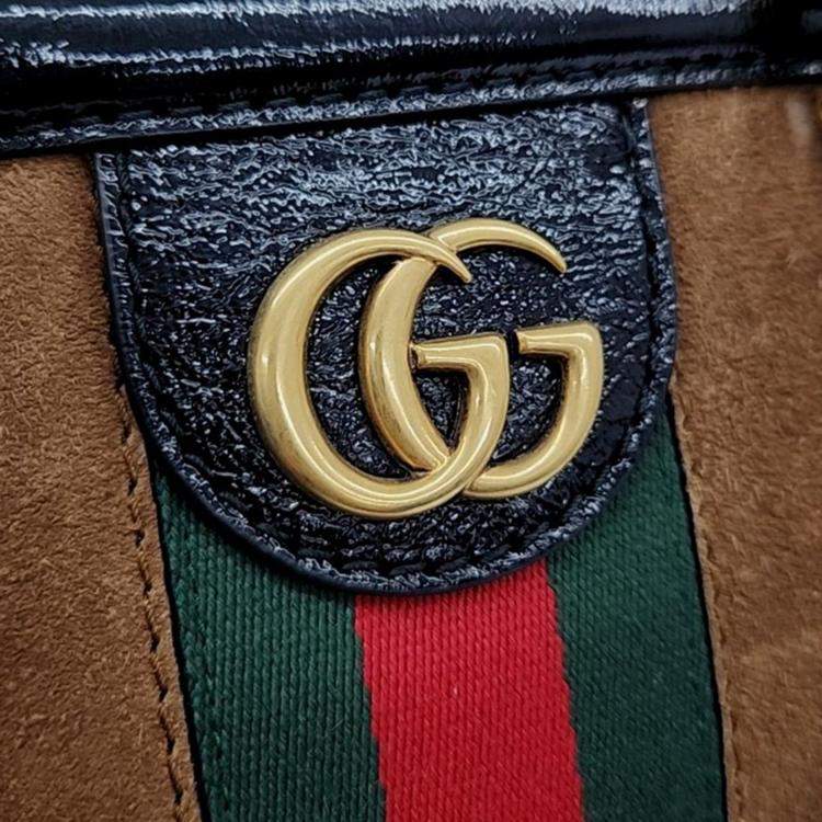 Pre Owned Gucci Brown Leather and Suede Rebelle Top Handle Bag