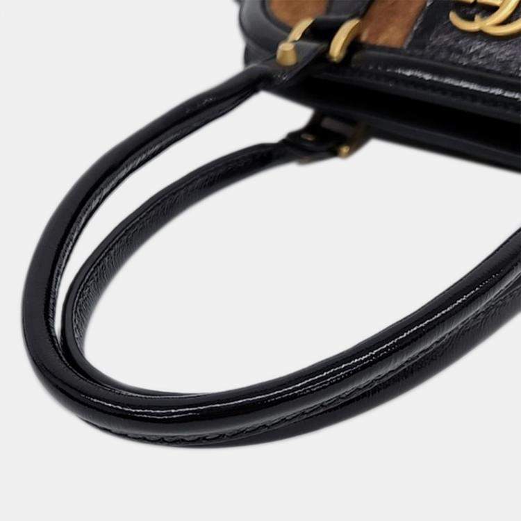Pre Owned Gucci Brown Leather and Suede Rebelle Top Handle Bag