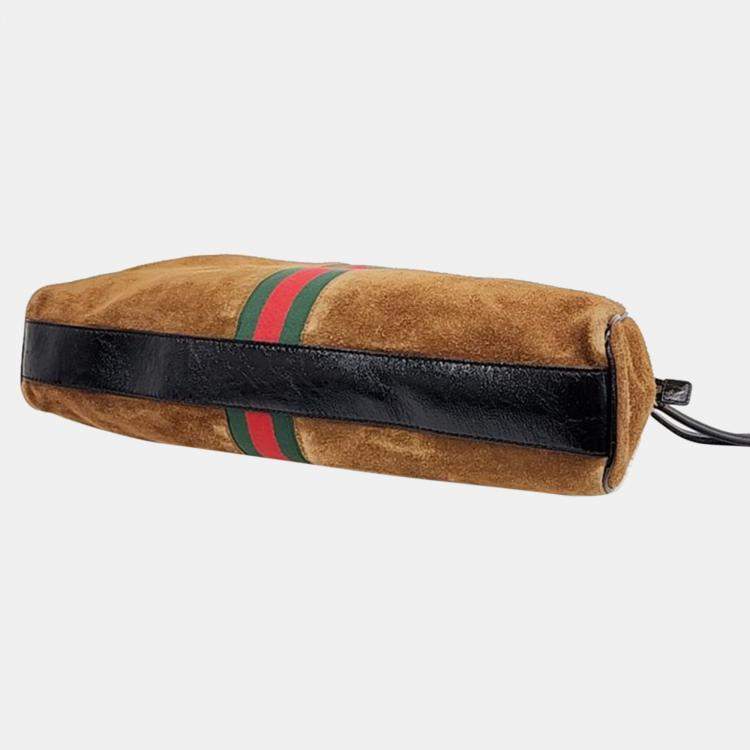 Pre Owned Gucci Brown Leather and Suede Rebelle Top Handle Bag