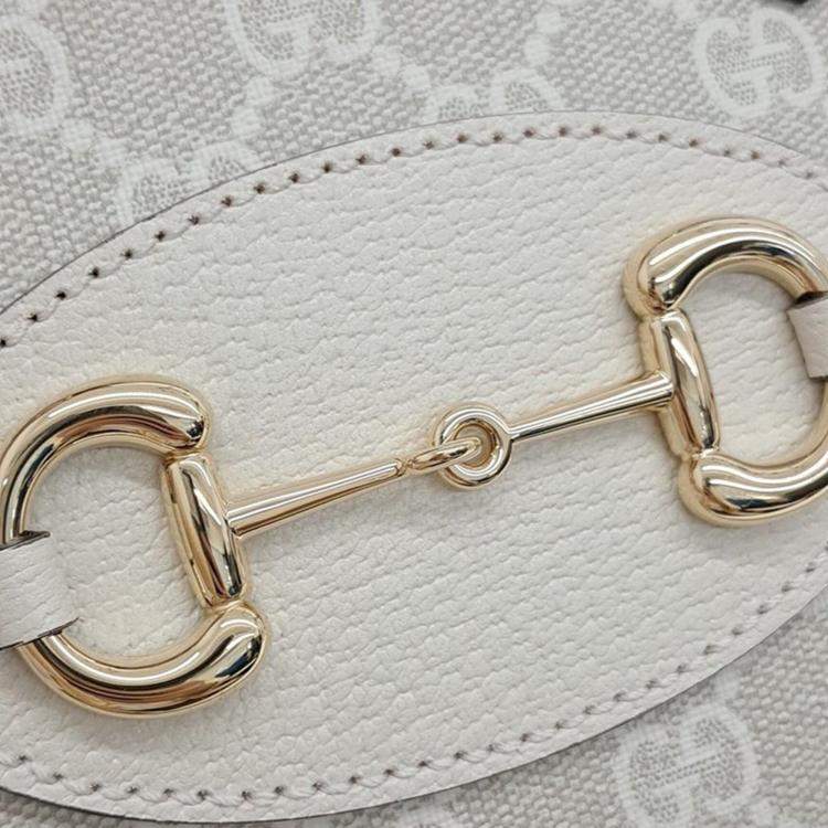 Pre Owned Gucci Ivory GG Canvas and Leather Mini Horsebit 1955 Top Handle Bag