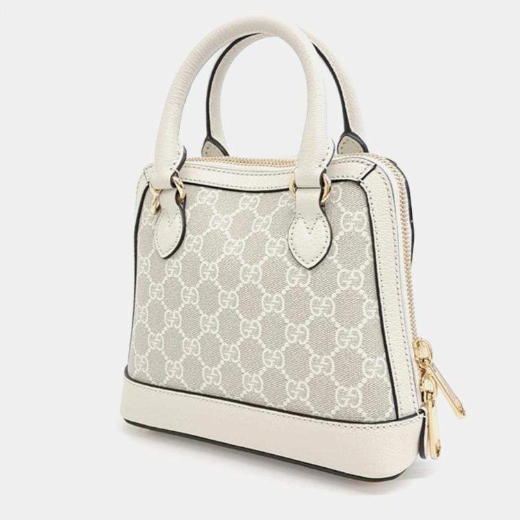Pre Owned Gucci Ivory GG Canvas and Leather Mini Horsebit 1955 Top Handle Bag