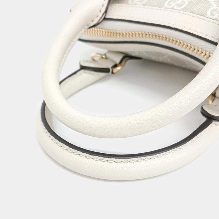 Pre Owned Gucci Ivory GG Canvas and Leather Mini Horsebit 1955 Top Handle Bag