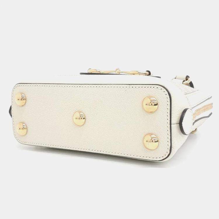 Pre Owned Gucci Ivory GG Canvas and Leather Mini Horsebit 1955 Top Handle Bag