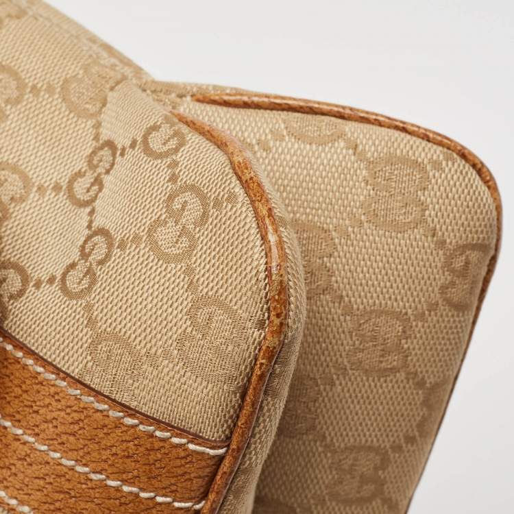 Pre Owned Gucci Beige/Brown GG Canvas and Leather Flap Top Handle Bag
