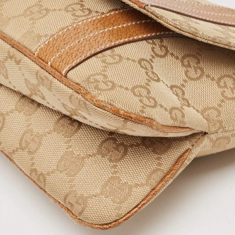 Pre Owned Gucci Beige/Brown GG Canvas and Leather Flap Top Handle Bag