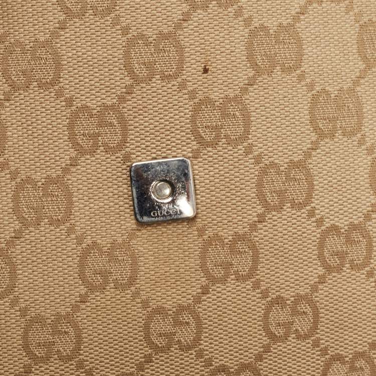 Pre Owned Gucci Beige/Brown GG Canvas and Leather Flap Top Handle Bag