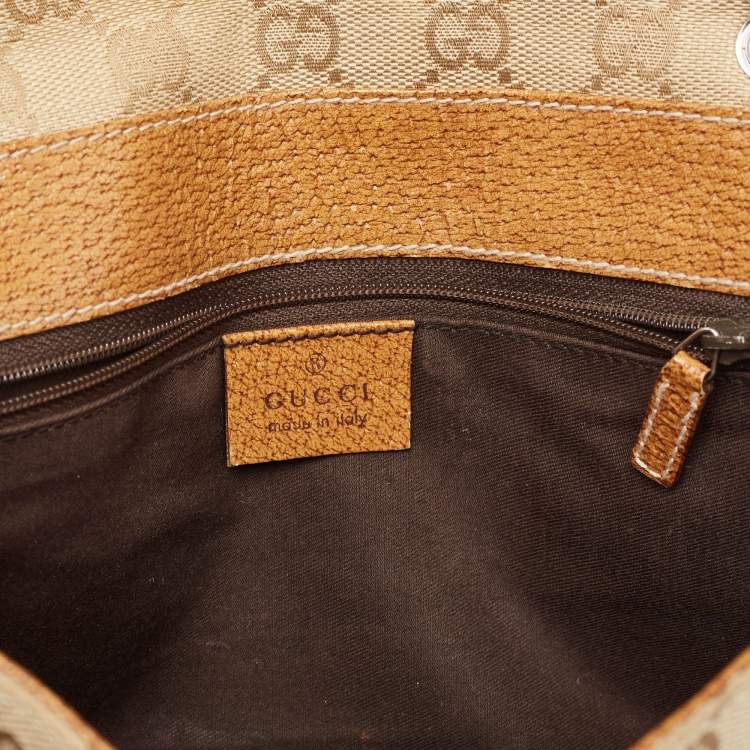 Pre Owned Gucci Beige/Brown GG Canvas and Leather Flap Top Handle Bag