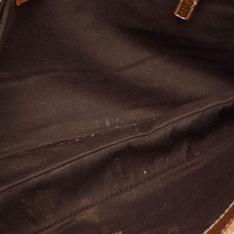 Pre Owned Gucci Beige/Brown GG Canvas and Leather Flap Top Handle Bag