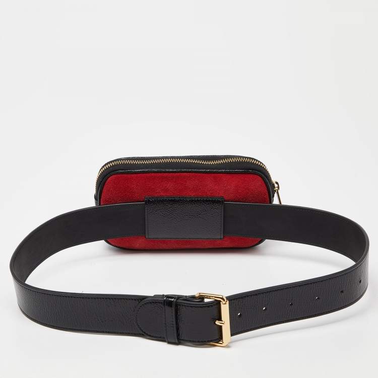 Pre Owned Gucci Red/Black Suede and Patent Leather Ophidia Belt Bag