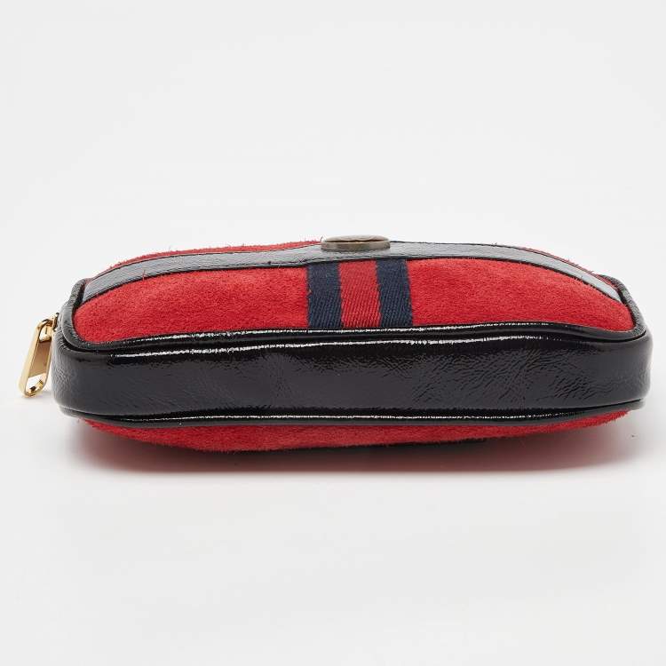 Pre Owned Gucci Red/Black Suede and Patent Leather Ophidia Belt Bag