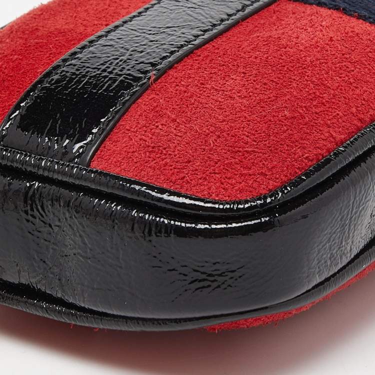 Pre Owned Gucci Red/Black Suede and Patent Leather Ophidia Belt Bag