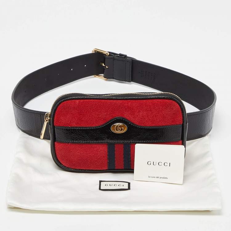 Pre Owned Gucci Red/Black Suede and Patent Leather Ophidia Belt Bag