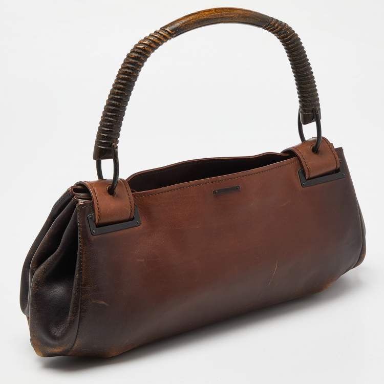 Pre Owned Gucci Two Tone Brown Leather Satchel