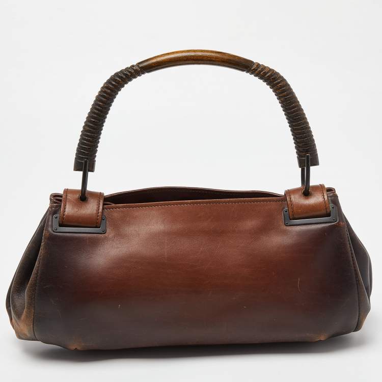 Pre Owned Gucci Two Tone Brown Leather Satchel