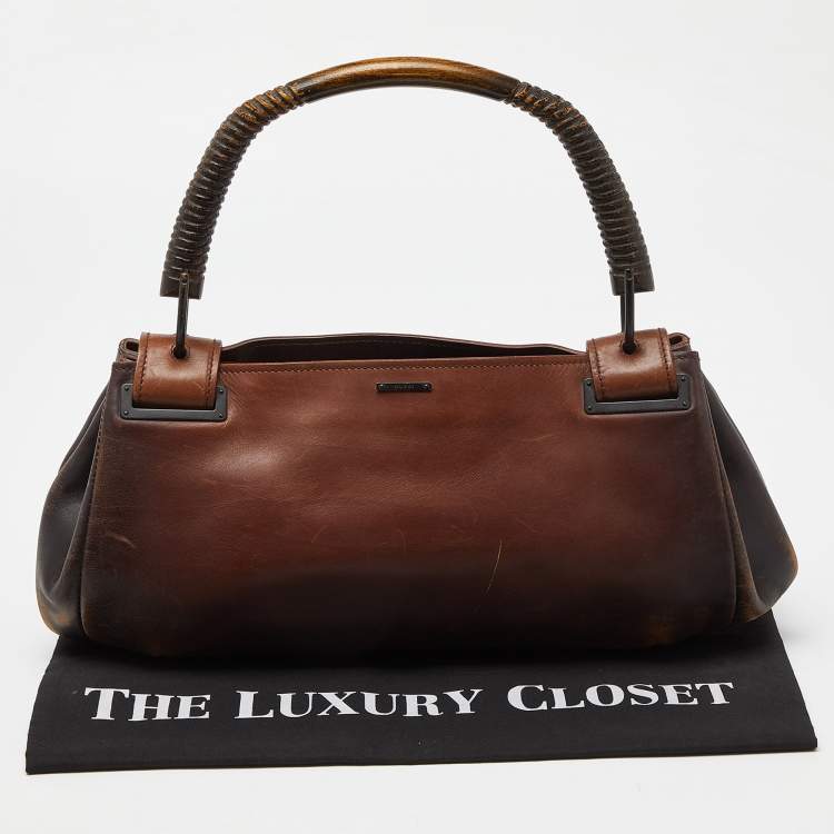 Pre Owned Gucci Two Tone Brown Leather Satchel