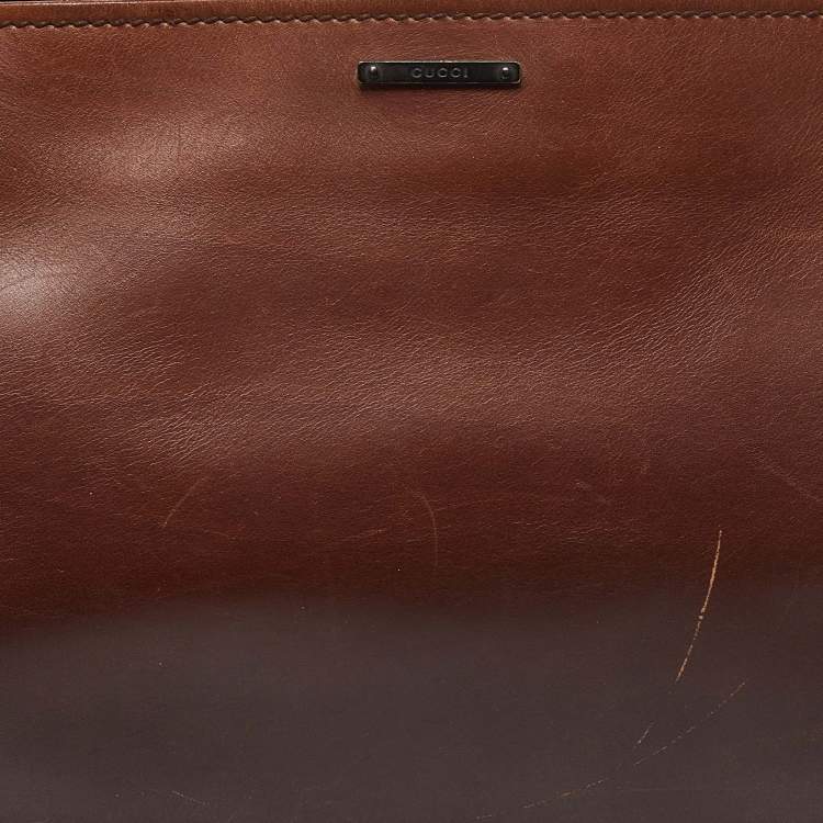 Pre Owned Gucci Two Tone Brown Leather Satchel