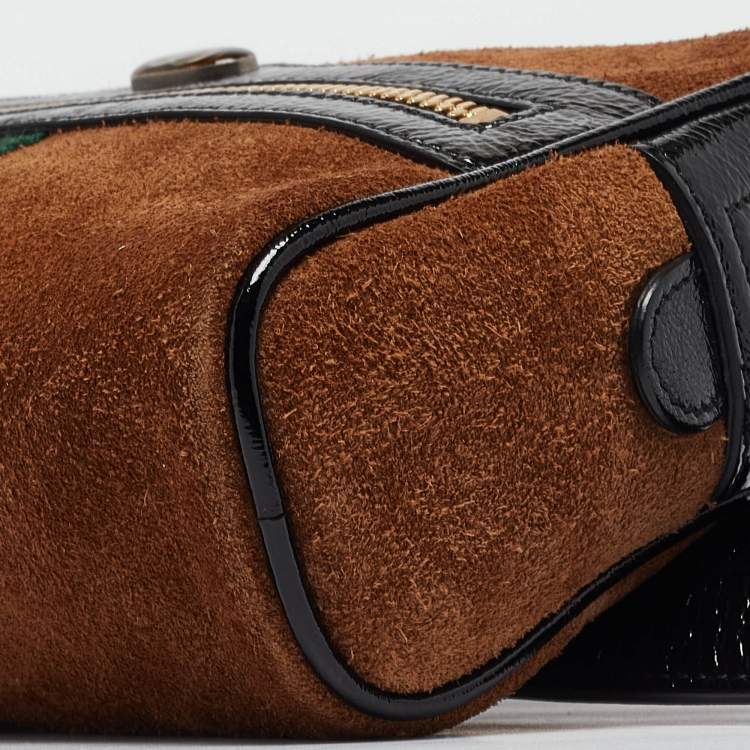 Pre Owned Gucci Black/Brown Suede and Patent Leather Ophidia Belt Bag