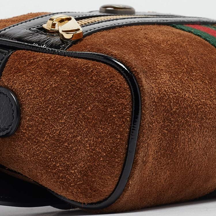 Pre Owned Gucci Black/Brown Suede and Patent Leather Ophidia Belt Bag