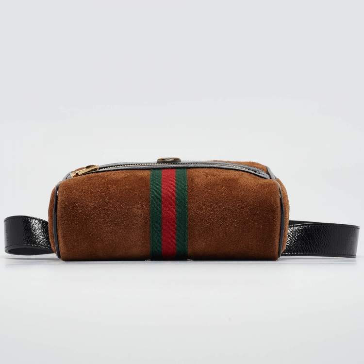 Pre Owned Gucci Black/Brown Suede and Patent Leather Ophidia Belt Bag