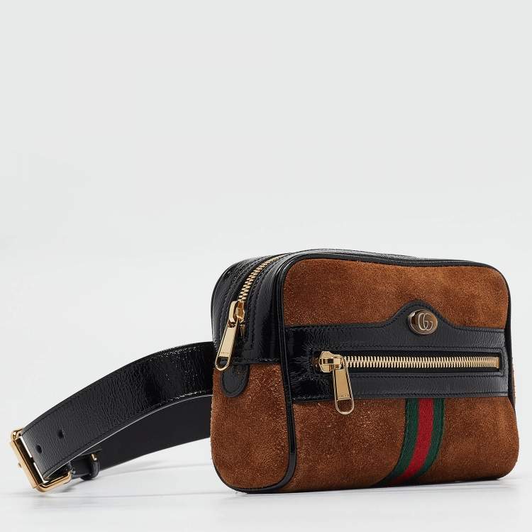 Pre Owned Gucci Black/Brown Suede and Patent Leather Ophidia Belt Bag
