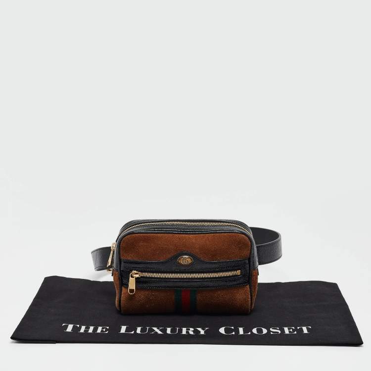 Pre Owned Gucci Black/Brown Suede and Patent Leather Ophidia Belt Bag