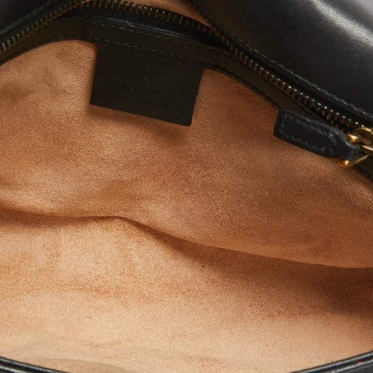 Pre Owned Gucci Black Matelassé Leather Small GG Marmont Shoulder Bag