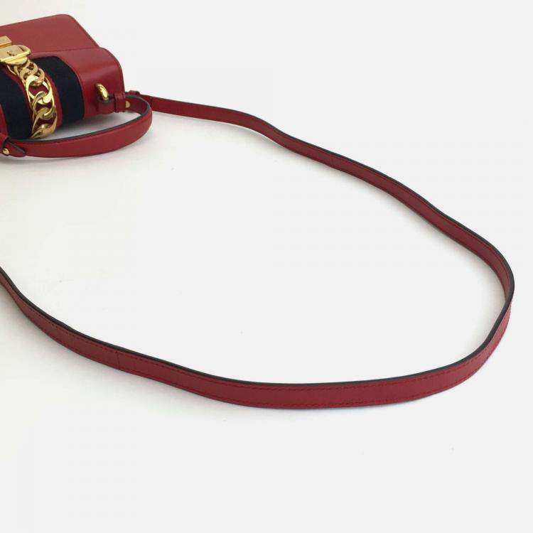 Pre Owned Gucci Red Leather Mini Sylvie Shoulder Bag