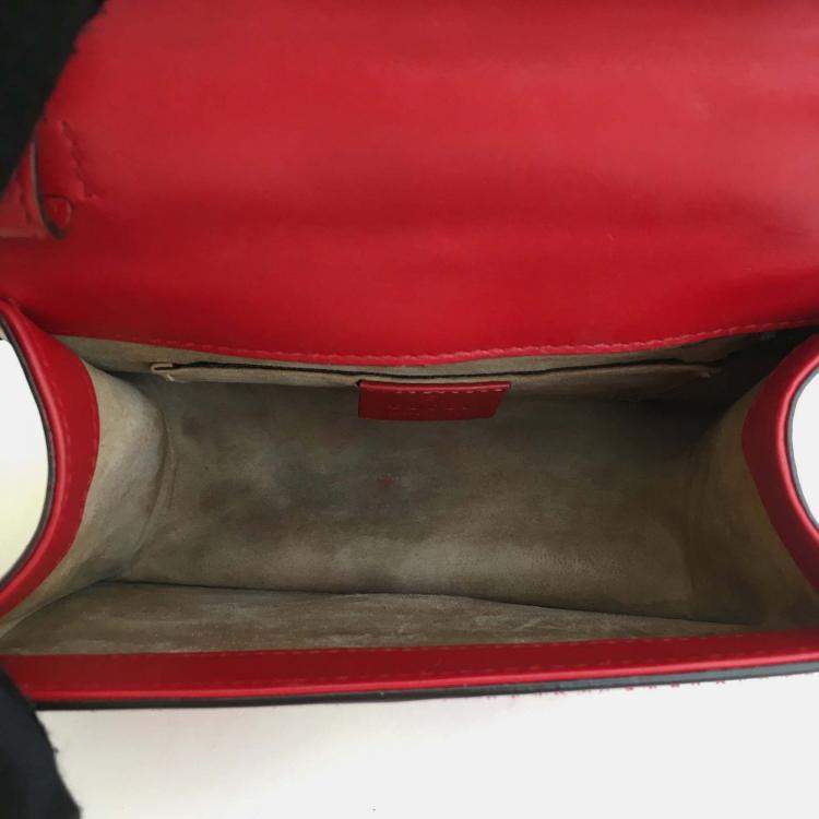 Pre Owned Gucci Red Leather Mini Sylvie Shoulder Bag