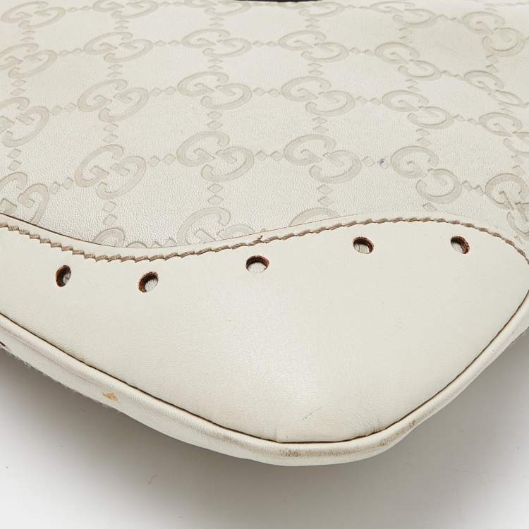 Pre Owned Gucci White Guccissima Leather Punch Hobo