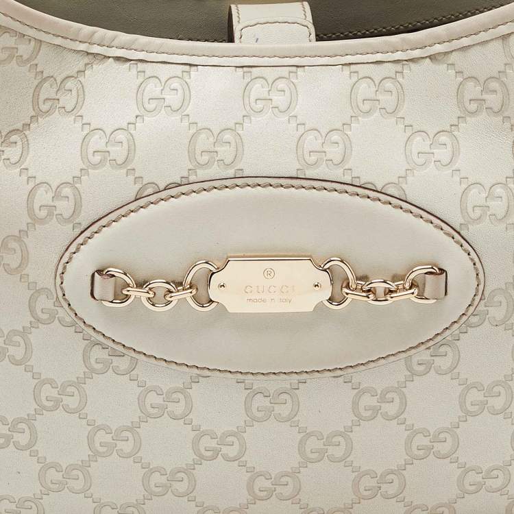 Pre Owned Gucci White Guccissima Leather Punch Hobo