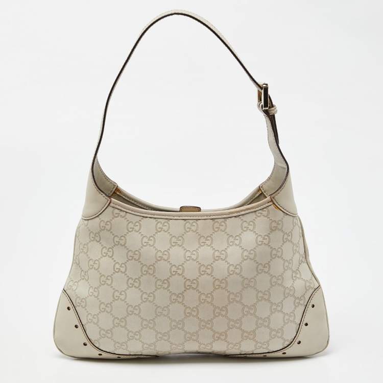Pre Owned Gucci White Guccissima Leather Punch Hobo