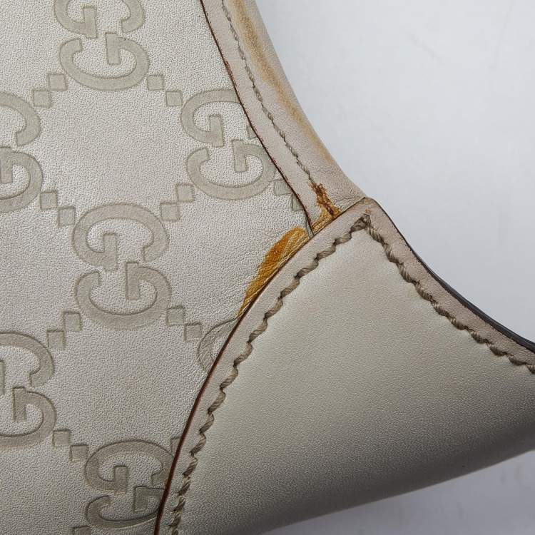 Pre Owned Gucci White Guccissima Leather Punch Hobo