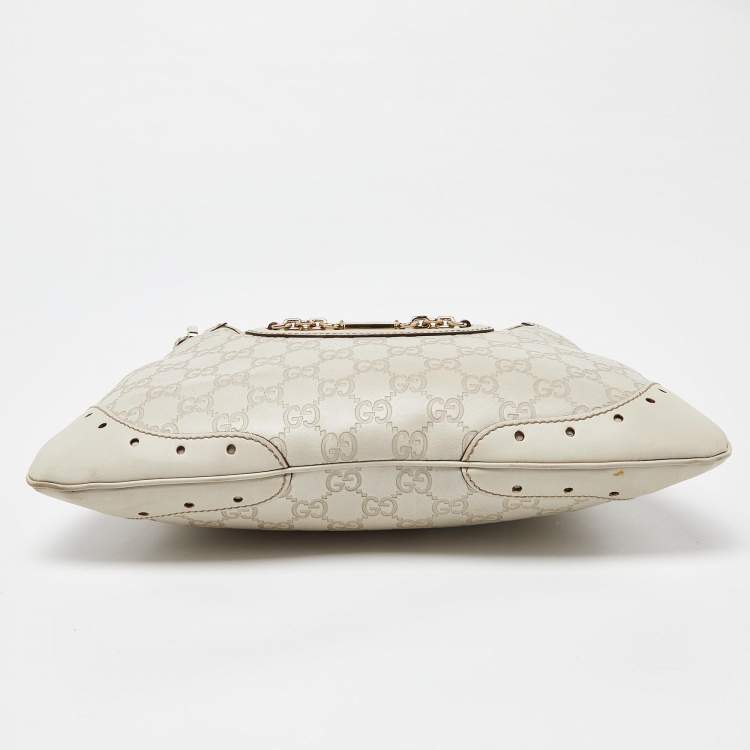 Pre Owned Gucci White Guccissima Leather Punch Hobo