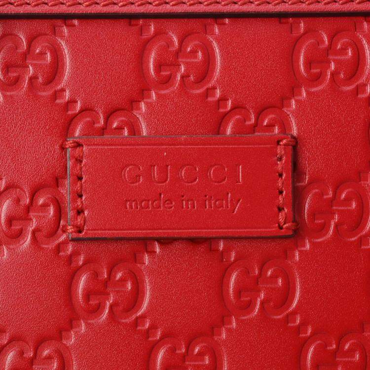 Pre Owned Gucci Red Guccissima Leather Large Signature Convertible Top Handle Tote Bag
