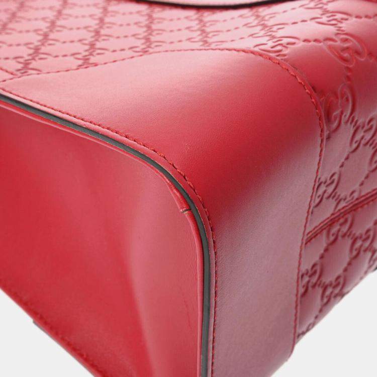 Pre Owned Gucci Red Guccissima Leather Large Signature Convertible Top Handle Tote Bag