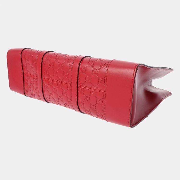 Pre Owned Gucci Red Guccissima Leather Large Signature Convertible Top Handle Tote Bag