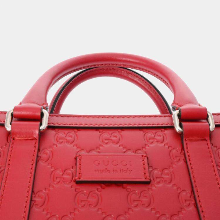 Pre Owned Gucci Red Guccissima Leather Large Signature Convertible Top Handle Tote Bag