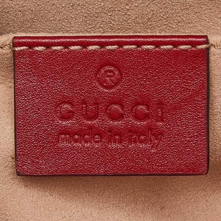 Pre Owned Gucci Red Matelassé Leather GG Marmont Belt Bag