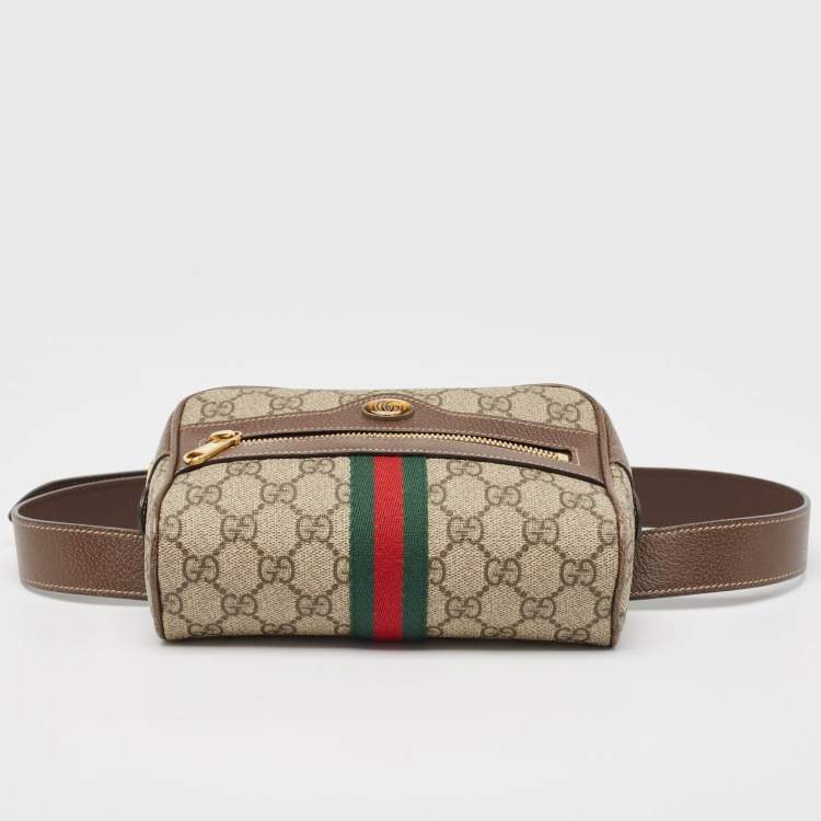 Pre Owned Gucci Brown/Beige GG Supreme Canvas and Leather Ophidia Belt Bag