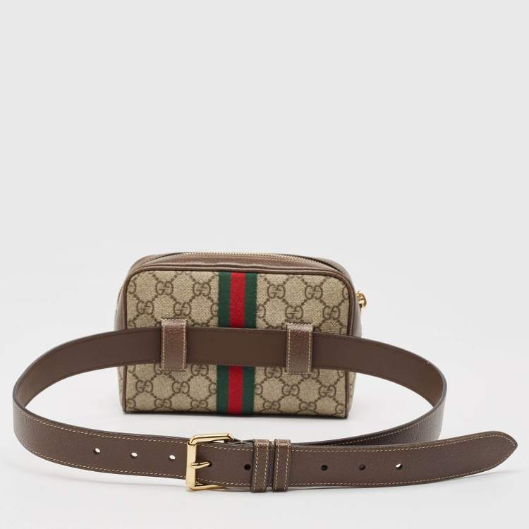 Pre Owned Gucci Brown/Beige GG Supreme Canvas and Leather Ophidia Belt Bag