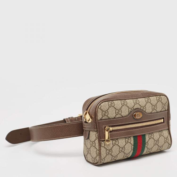Pre Owned Gucci Brown/Beige GG Supreme Canvas and Leather Ophidia Belt Bag