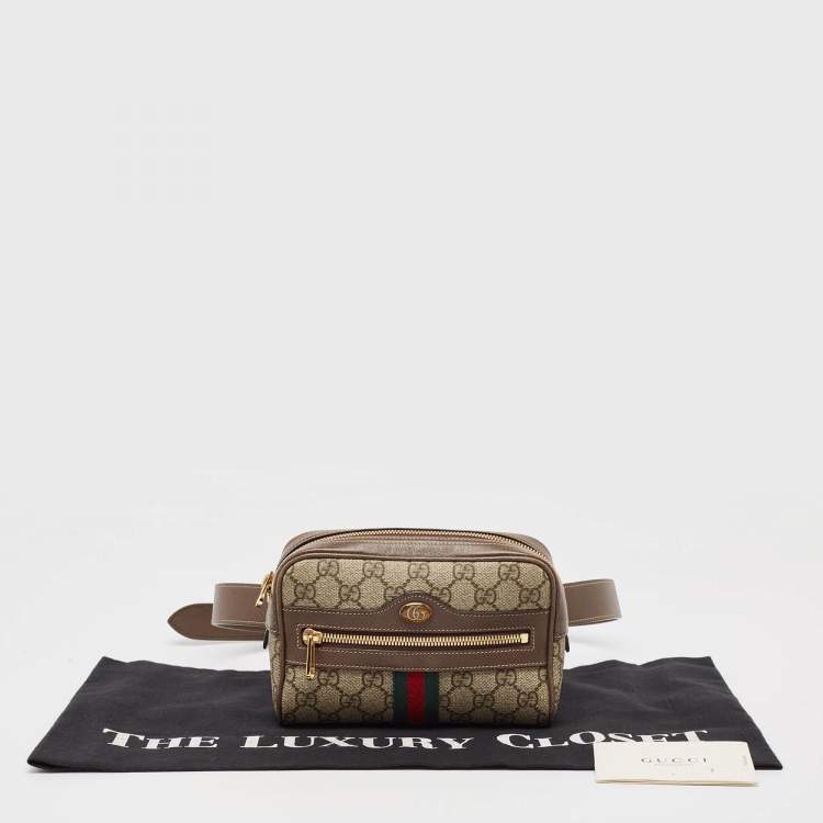 Pre Owned Gucci Brown/Beige GG Supreme Canvas and Leather Ophidia Belt Bag