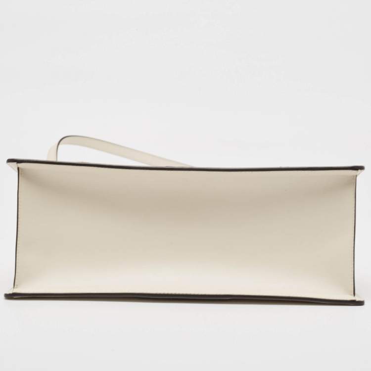 Pre Owned Gucci White Leather Floral Embroidered Medium Sylvie Top Handle Bag