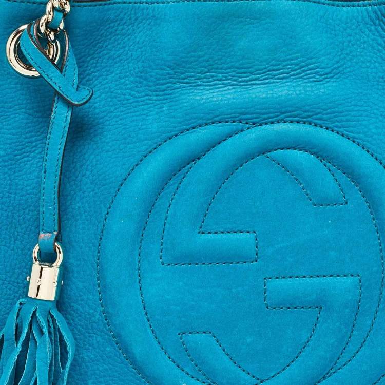 Pre Owned Gucci Teal Nubuck Leather Medium Soho Chain Tote