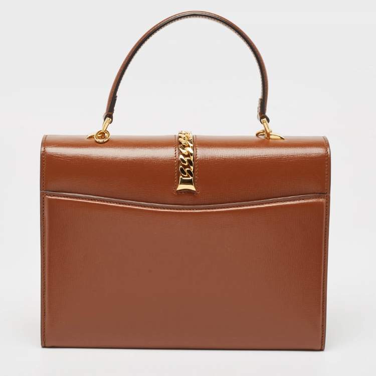 Pre Owned Gucci Brown Leather Sylvie 1969 Top Handle Bag