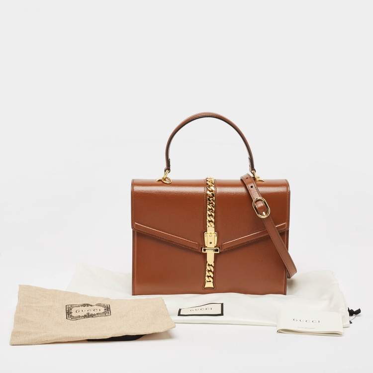 Pre Owned Gucci Brown Leather Sylvie 1969 Top Handle Bag