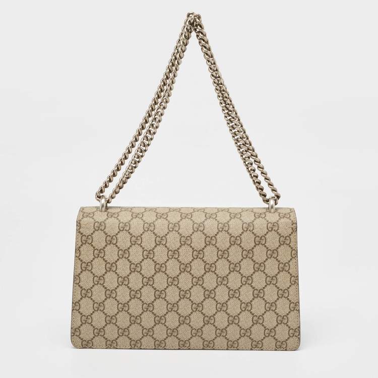 Pre Owned Gucci Beige GG Supreme Canvas and Suede Small Dionysus Shoulder Bag