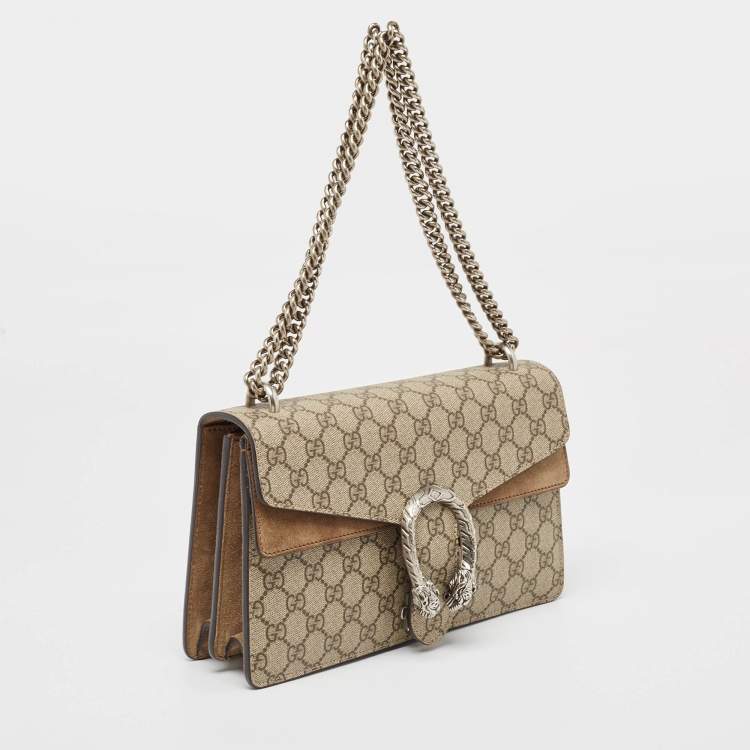 Pre Owned Gucci Beige GG Supreme Canvas and Suede Small Dionysus Shoulder Bag
